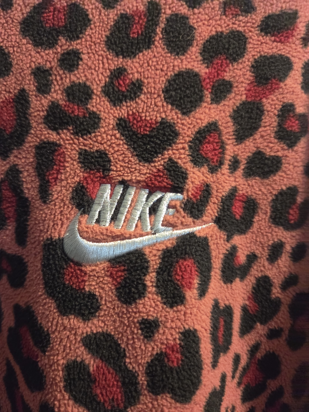 Nike Women's Red and Black Leopard Print Crewneck Sweatshirt - Picture 2 of 5
